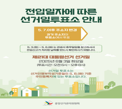 제21대 대통령선거 전입신고에 따른 선거일투표소 안내